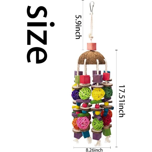 Large Bird Parrot Toys, Multicolored Wooden Blocks Bird Chewing Toy Parrot Cage - Picture 2 of 6